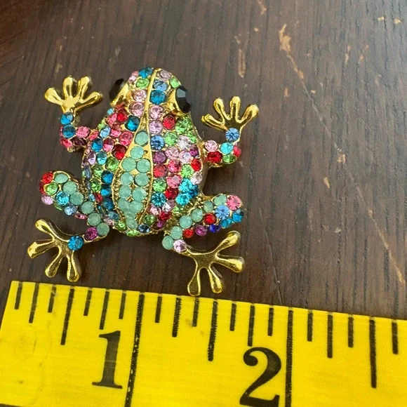 Colorful Rhinestone Frog Brooch - Picture 10 of 12